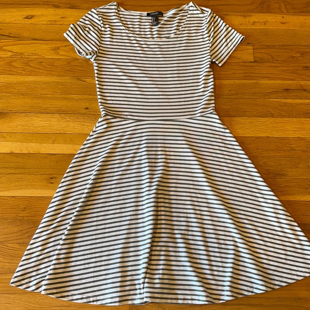 Green and white stripped dress